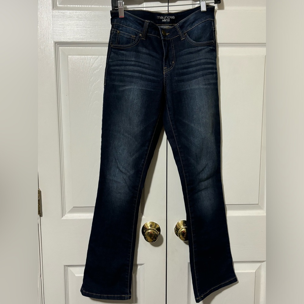 MAURICES Bootcut Mid Rise Dark Wash Blue Denim Jeans Size 2 Short 28”x 29” EUC